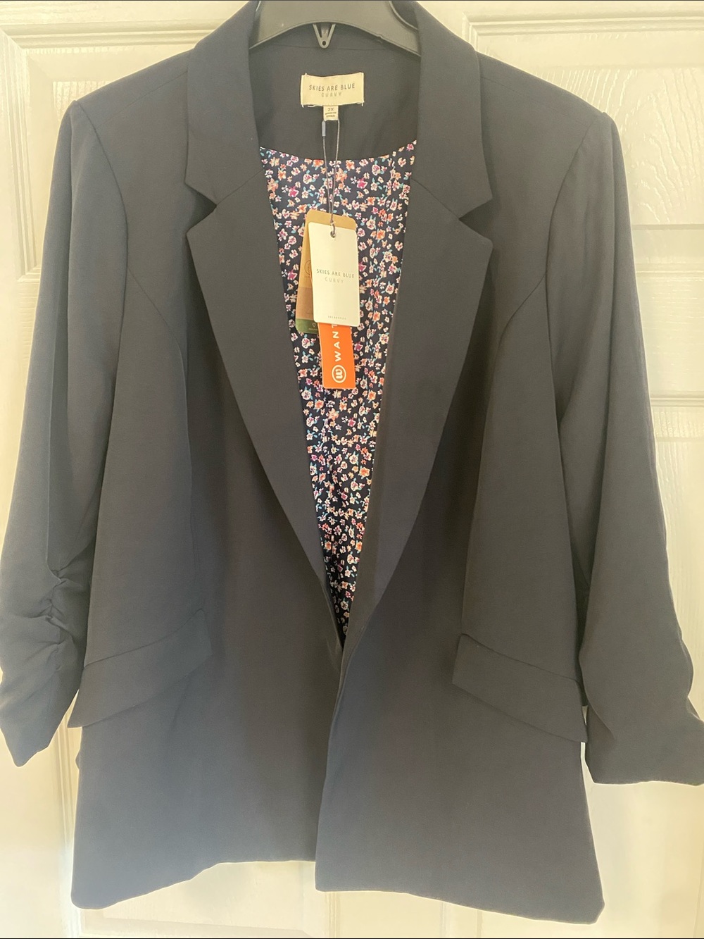 Skies Are Blue Navy Blazer with Floral Lining